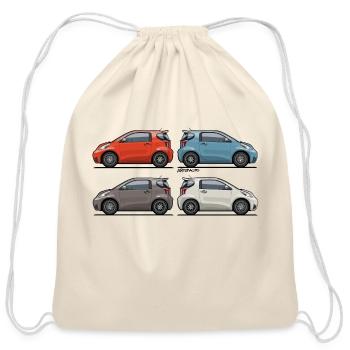 Four Toyota Scion iQ Micro Cars - Cotton Drawstring Bag - natural - Front