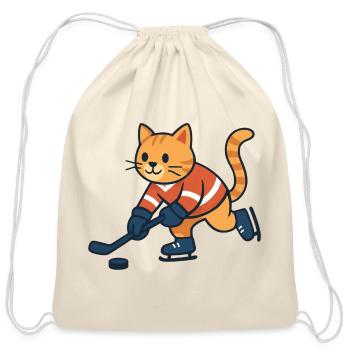 Ice Hockey Cat - Cotton Drawstring Bag - natural - Front