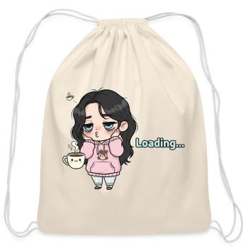 Sleepy Chibi Girl Coffee Loading Morning Mood - Cotton Drawstring Bag - natural - Front