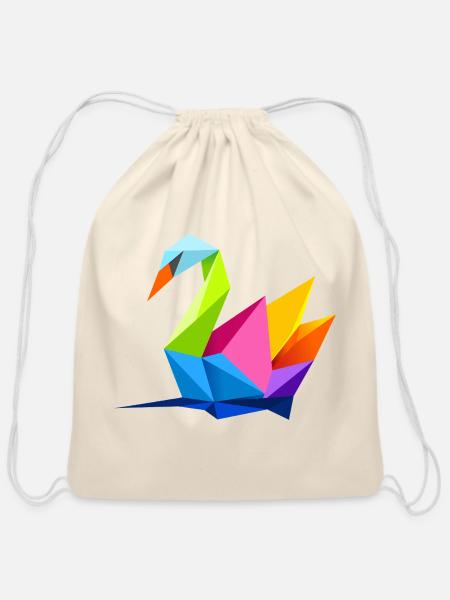 Vibrant Origami Swan - Cotton Drawstring Bag - natural