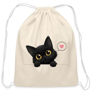 Heart Eyed Black Kitten - Cotton Drawstring Bag - natural - Front