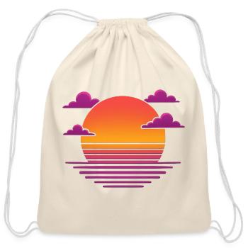 Retro Neon Sunset Horizon - Cotton Drawstring Bag - natural - Front