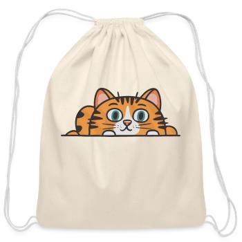 Peeking Tabby Cat - Cotton Drawstring Bag - natural - Front