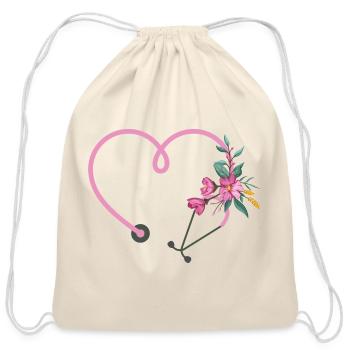 Floral Stethoscope - Cotton Drawstring Bag - natural - Front