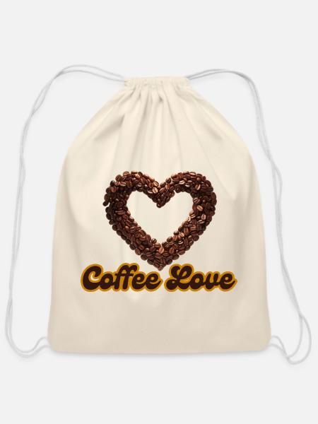 Coffee Love - Cotton Drawstring Bag - natural