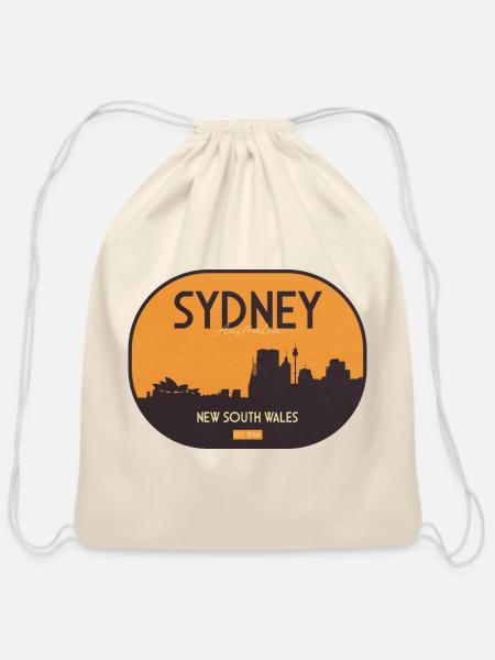 Sydney Sunset Skyline NSW - Cotton Drawstring Bag - natural