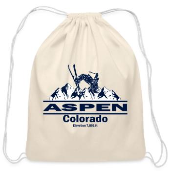 Aspen Mountaineer Skiing Scene - Cotton Drawstring Bag - natural - Front