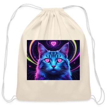 Neon Heart Eyes Cat in Cosmos - Cotton Drawstring Bag - natural - Front