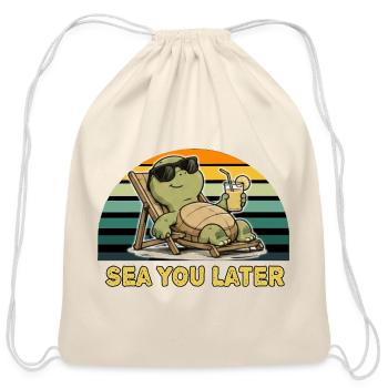 Sea You Later Funny Turtle T-Shirt | Cute Beach  - Cotton Drawstring Bag - natural - Front