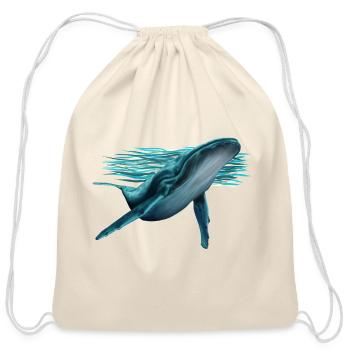 Azure Whale in Ocean Brushstroke - Cotton Drawstring Bag - natural - Front
