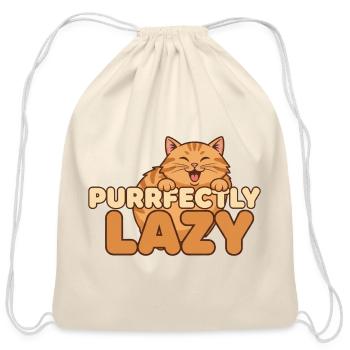 Purrfectly Lazy Funny Orange Tabby Cat Mascot - Cotton Drawstring Bag - natural - Front