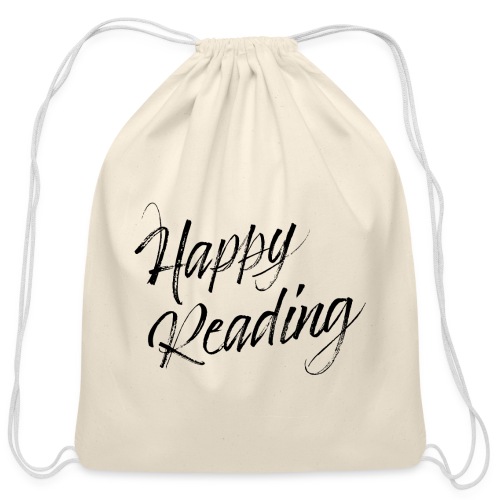 Happy Reading (black) - Cotton Drawstring Bag
