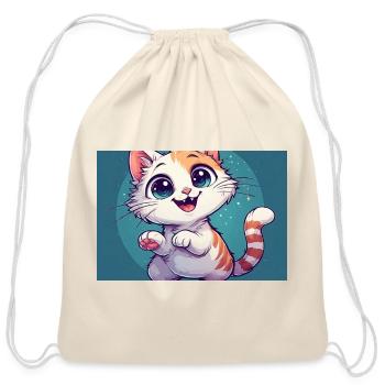 Adorable Chibi Tabby Cat - Cotton Drawstring Bag - natural - Front