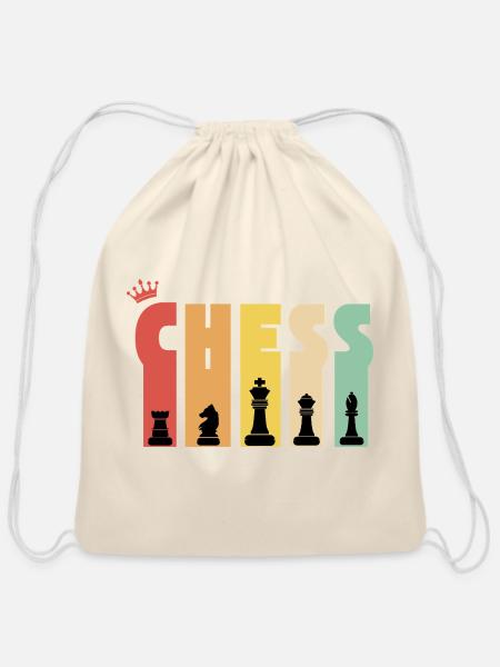 Chess Cascading Letters Chess Piece - Cotton Drawstring Bag - natural