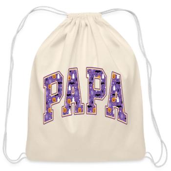 Papa Halloween Varsity Spooky Pattern Art - Cotton Drawstring Bag - natural - Front