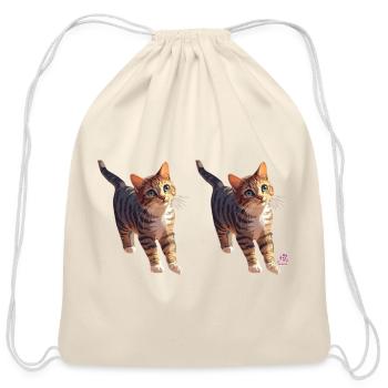 Twin Tabby Cats Duo - Cotton Drawstring Bag - natural - Front