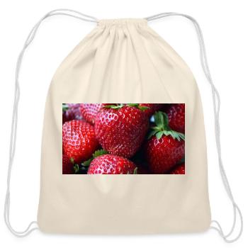 Crimson Strawberry Closeup - Cotton Drawstring Bag - natural - Front