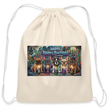 French Bulldog Birthday Graffiti Spray paint cans  - Cotton Drawstring Bag - natural - Front