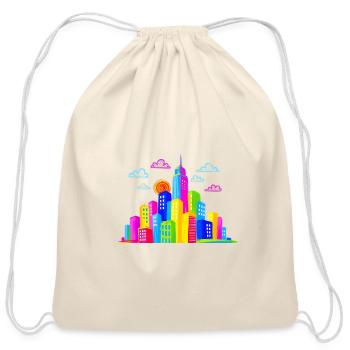 Neon City Skyline Rainbow - Cotton Drawstring Bag - natural - Front