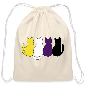 Non Binary Pride – Yellow White Purple Black Cats - Cotton Drawstring Bag - natural - Front