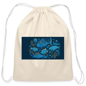 Aqua Coral Ocean Parade - Cotton Drawstring Bag - natural - Front