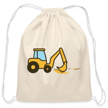 Sunny Digger Cartoon Excavator - Cotton Drawstring Bag - natural - Front