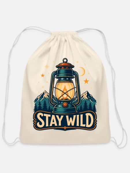 Stay Wild Lantern Peaks - Cotton Drawstring Bag - natural