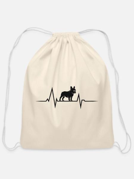 French Bulldog - Heartbeat Heart Rate - Cotton Drawstring Bag - natural