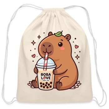 Capybara Sipping Boba Delight - Cotton Drawstring Bag - natural - Front