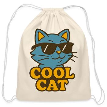 Cool Cat Retro Sunglasses - Cotton Drawstring Bag - natural - Front