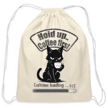 Coffee First Cat Loading - Cotton Drawstring Bag - natural - Front