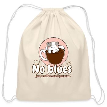 No blues with cats and coffee - Cotton Drawstring Bag - natural - Front