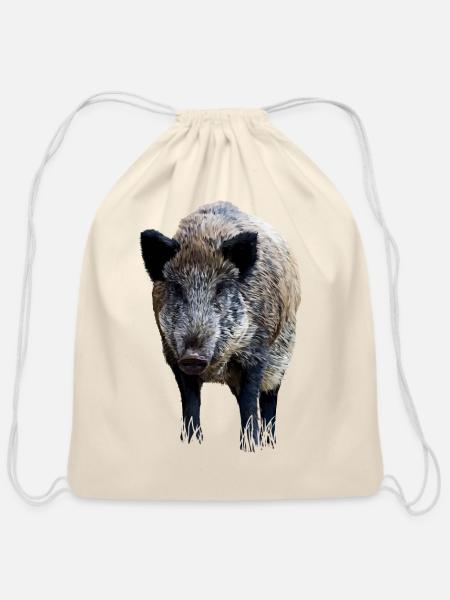 Wild boar - Cotton Drawstring Bag - natural