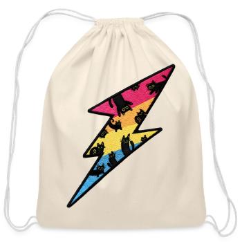 Colorful Black Cat Thunderbolt Patch - Cotton Drawstring Bag - natural - Front