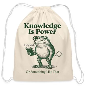 Knowledge Is Power Frog Reading - Cotton Drawstring Bag - natural - Front