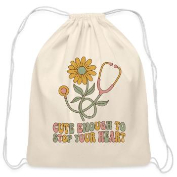 Blooming Heartbeat Stethoscope - Cotton Drawstring Bag - natural - Front