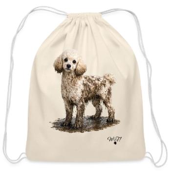 WOT! Dog Poodle Covered in Mud - Cotton Drawstring Bag - natural - Front