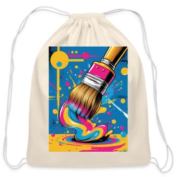 Vivid Splash Paintbrush - Cotton Drawstring Bag - natural - Front