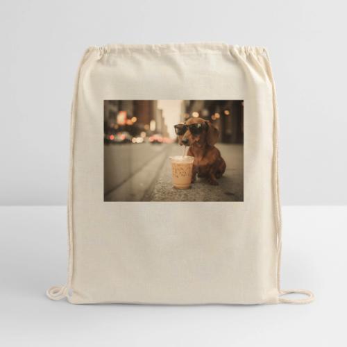 Funny Dachshund Iced Coffee Lover Tee - Cotton Drawstring Bag