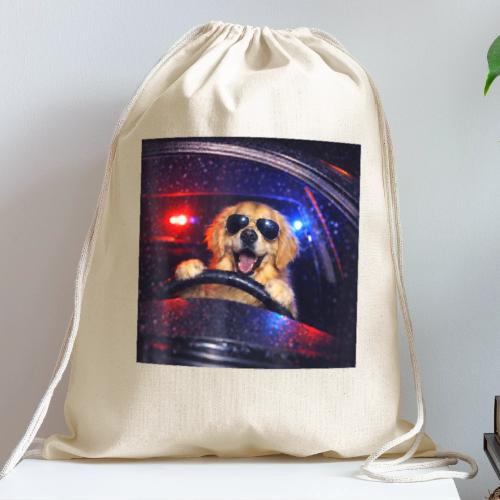 Funny Police Golden Retriever Meme Tee - Cotton Drawstring Bag