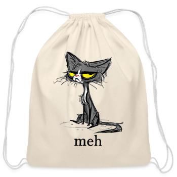 Funny Meh Cat Gift for Cat Lovers - Cotton Drawstring Bag - natural - Front