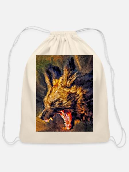 Roaring Hyena - Cotton Drawstring Bag - natural