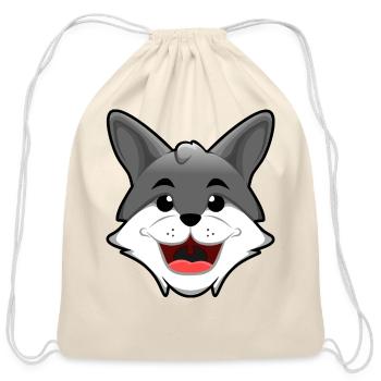 Happy Wolf - Cotton Drawstring Bag - natural - Front