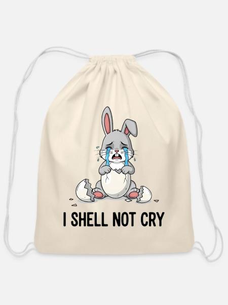 Crying Bunny with Cracked Egg Shell - Cotton Drawstring Bag - natural