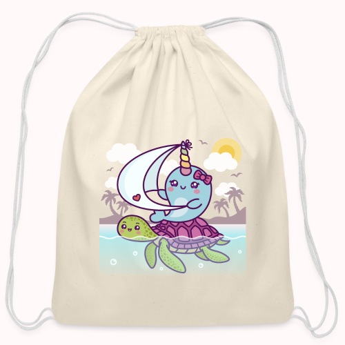 Funny Narwhal And Sea Turtle Sailing Team - Cotton Drawstring Bag