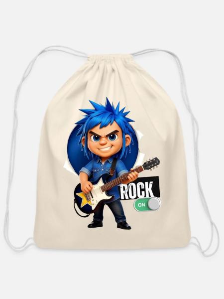 Blue Hair Rockstar Kid Tee - Cotton Drawstring Bag - natural