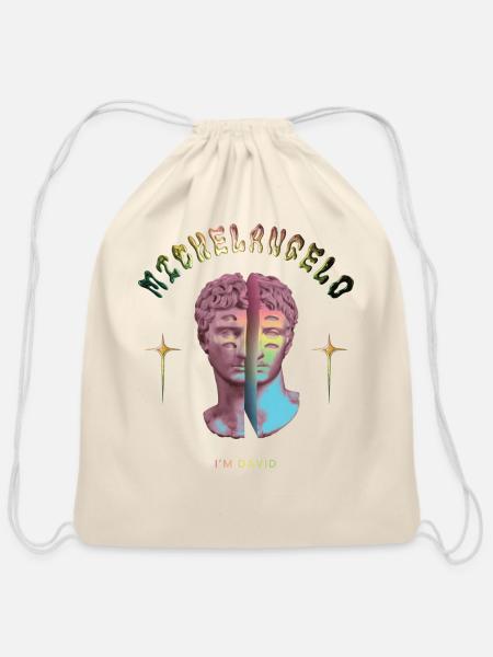 Michelangelo s David Greek Mythology Aesthetics - Cotton Drawstring Bag - natural