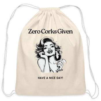 ZERO CORKS GIVEN | Wine Lover's Statement Piece - Cotton Drawstring Bag - natural - Front