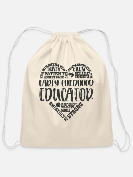 Early Childhood Educator Heart - Cotton Drawstring Bag - natural