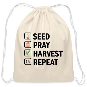Seed Pray Harvest Repeat - Cotton Drawstring Bag - natural - Front